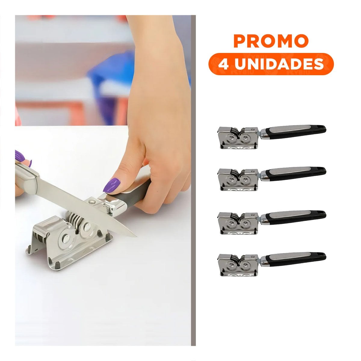 PACK4 ACCESORIO PROFESIONAL DE CUCHILLO CON MANGO PLATEADO Y NEGRO PARA CASA Y+REGALO STICKER - 1