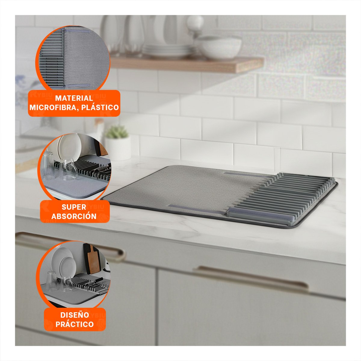 PACK4 TAPETE DE SECADO ABSORBENTE COLOR PLOMO PARA COCINA LIMPIA Y ORDENADA - 2