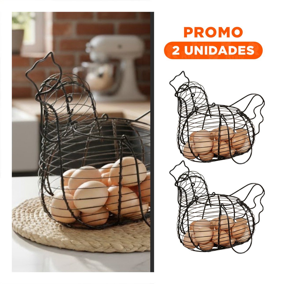 PACK2 PORTA HUEVOS CON ASA NEGRO CON MOTIVO DE GALLINA PARA HOGAR - 1
