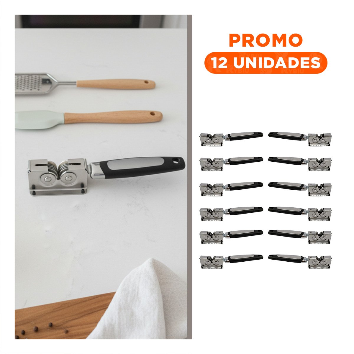 PACK12 KIT ERGONOMICO DE CUCHILLO CON MANGO PLATEADO Y NEGRO FACIL DE USAR Y+REGALO STICKER - 1