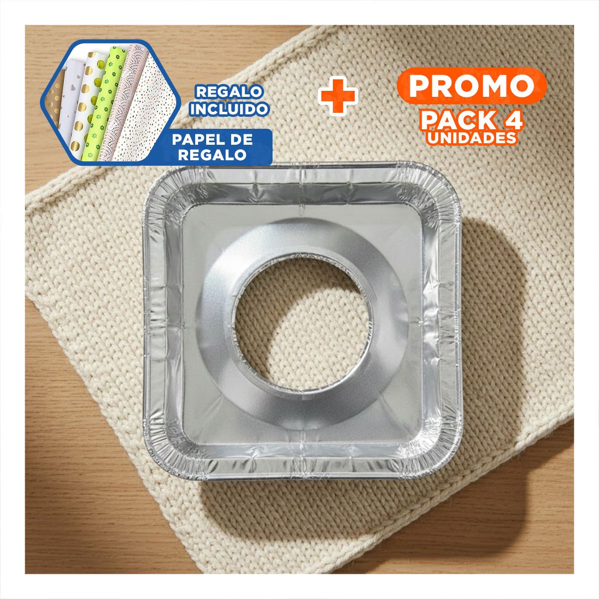 PACK4 PANEL CUADRADO ALUMINIO HORNILLA 5PZS PLATEADO PROTEGE SUPERFICIE Y+PAPEL REGALO - 1