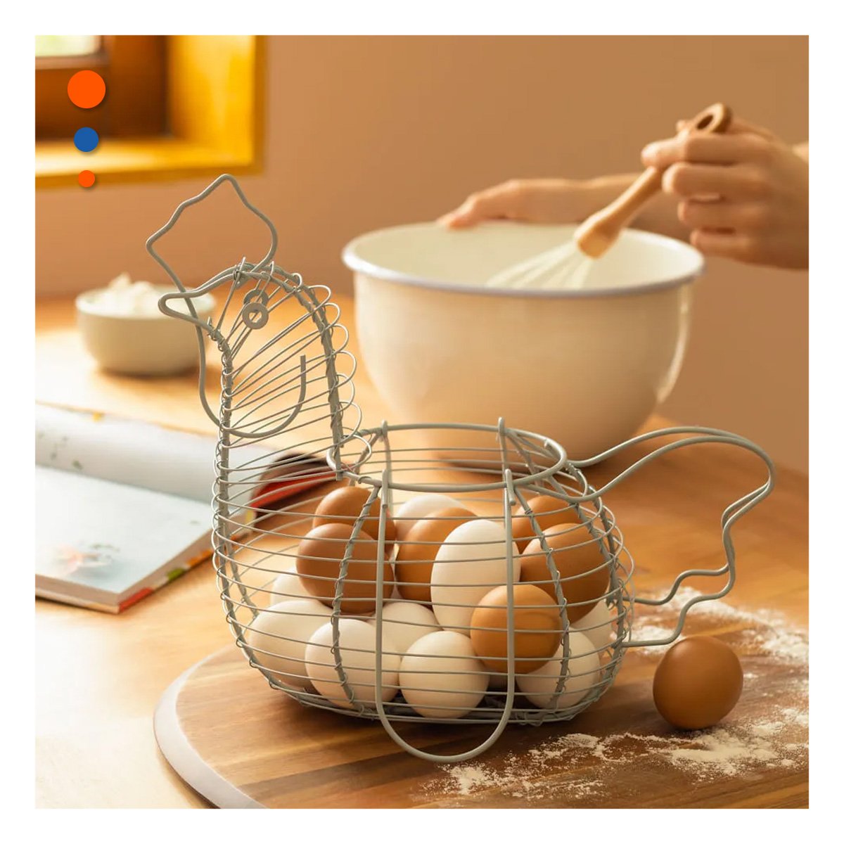 ORGANIZADOR PARA HUEVOS CON ASA BLANCO FIGURA GALLINA COCINA - 1
