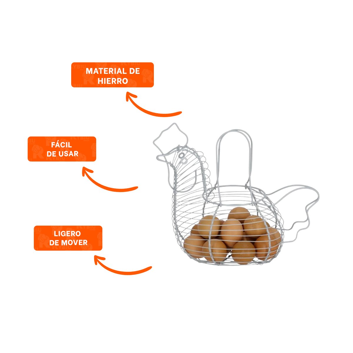 ORGANIZADOR PARA HUEVOS CON ASA BLANCO FIGURA GALLINA COCINA - 3