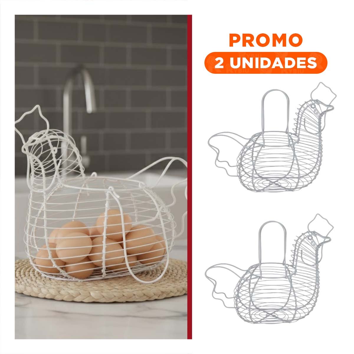 PACK2 DISPOSITIVO PARA HUEVOS CON ASA BLANCO ESTILO GALLINA COCINA - 1