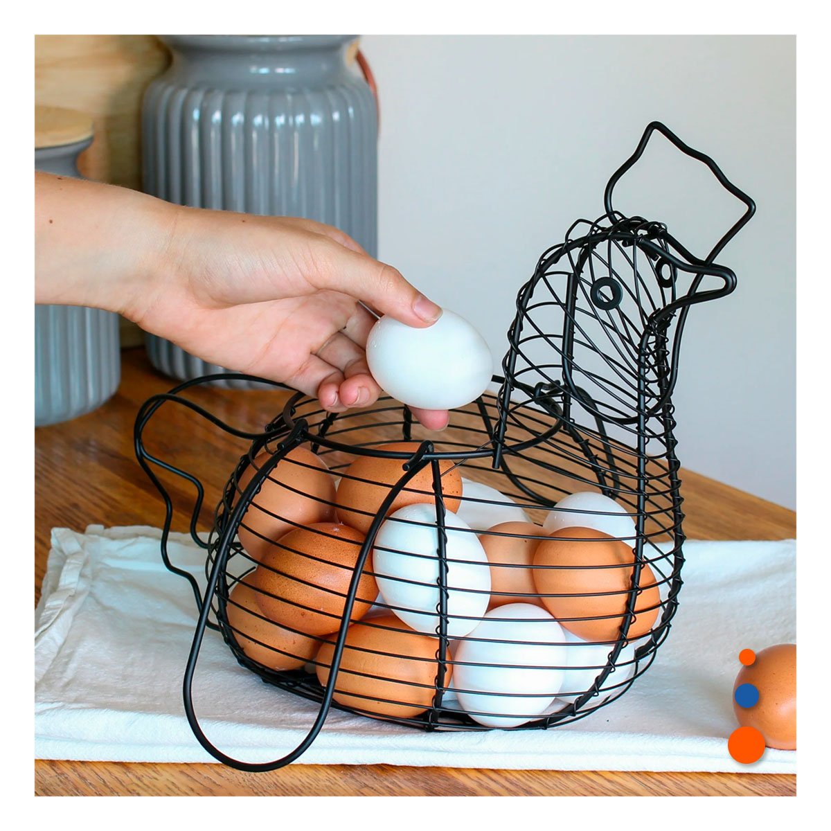 PACK6 ENVASE PARA HUEVOS CON ASA NEGRO CON DETALLE GALLINA COCINA CASA Y+REGALO STICKER - 3