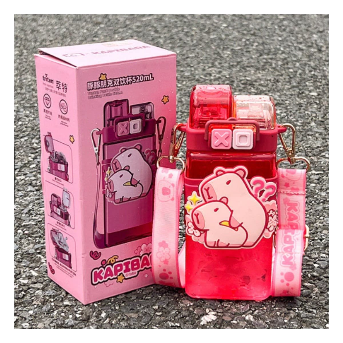 PACK12 JARRA DOBLE CHUPON CON CORREA ROSADO RESISTENTE Y FACIL DE LIMPIA Y+REGALO STICKER - 3