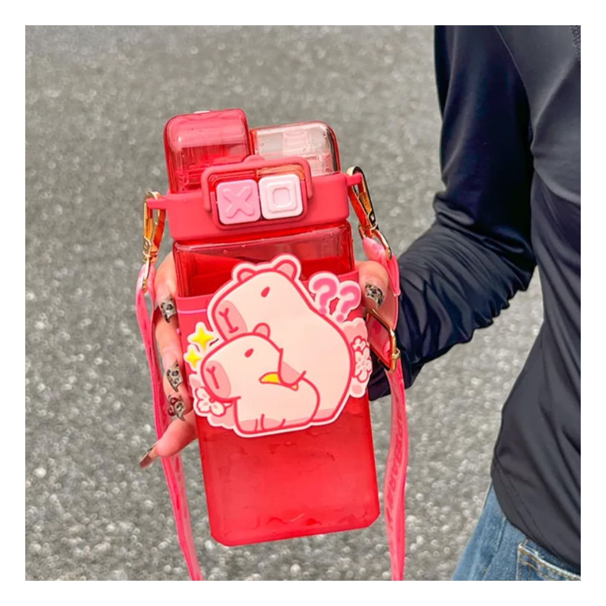 PACK12 JARRA DOBLE CHUPON CON CORREA ROSADO RESISTENTE Y FACIL DE LIMPIA Y+REGALO STICKER - 5
