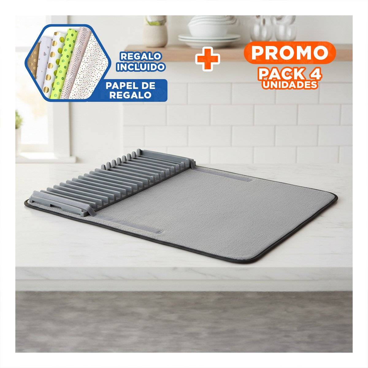 PACK4 ALFOMBRILLA ESCURRIDORA ABSORBENTE COLOR PLOMO CON DISEÑO DISCRETO Y+PAPEL REGALO - 1