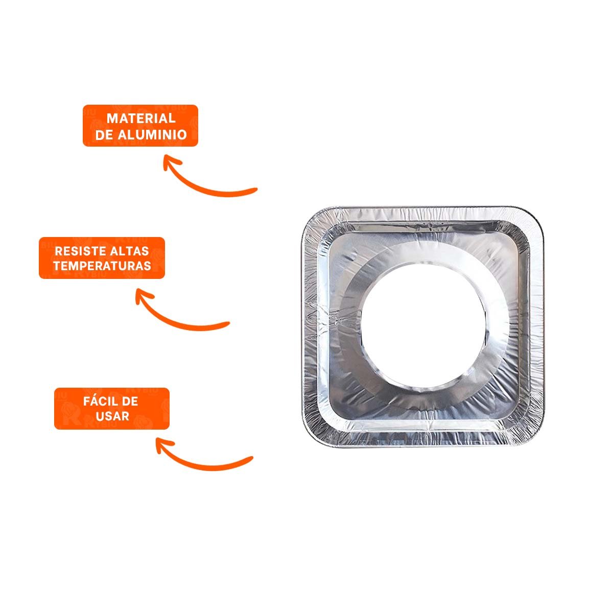 BASE PROTECTORA ALUMINIO HORNILLA CUADRADO 5PZS PLATEADO FACIL LIMPIEZA - 3