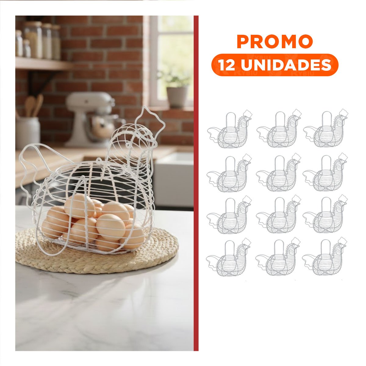 PACK12 EQUIPO DECORATIVO PARA HUEVOS CON ASA BLANCO FORMA GALLINA Y+REGALO STICKER - 1