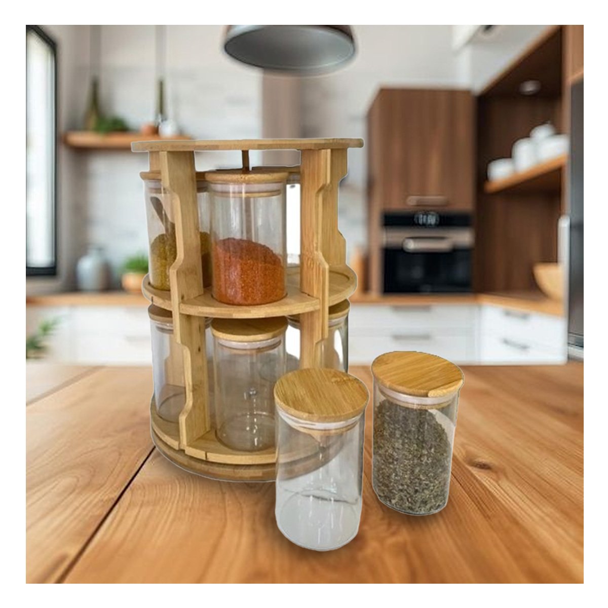 PACK2 DISPENSADOR DE CONDIMENTOS CIRCULAR CON 10 FRASCOS Y BASE GIRATORIA Y+PAPEL REGALO - 2