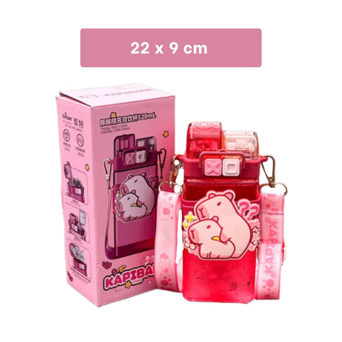 BOTELLA DOBLE CHUPON CON CORREA ROSADO RESISTENTE Y FACIL DE LIMPIAR Y+LIGAS REGALO - 4