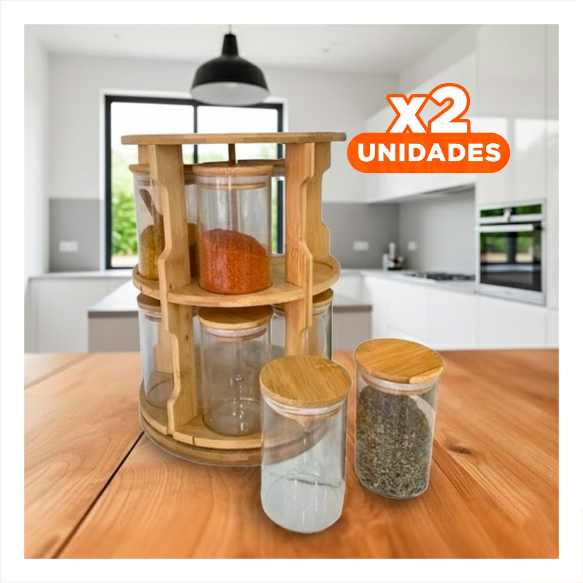 PACK2 ESPECIERO VERTICAL GIRATORIO CON 10 FRASCOS DE VIDRIO Y DISEÑO COMPACTO Y+REGALO STICKER - 1
