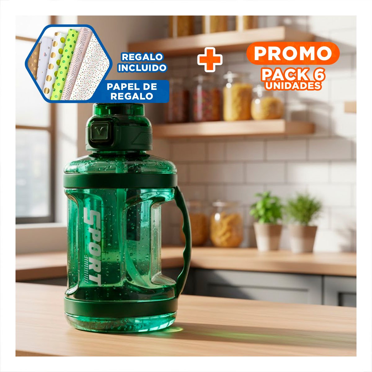 PACK6 COPA BIDON VERDE DOBLE PARED CONSERVA LA TEMPERATURA DE BEBIDAS Y+PAPEL REGALO - 1