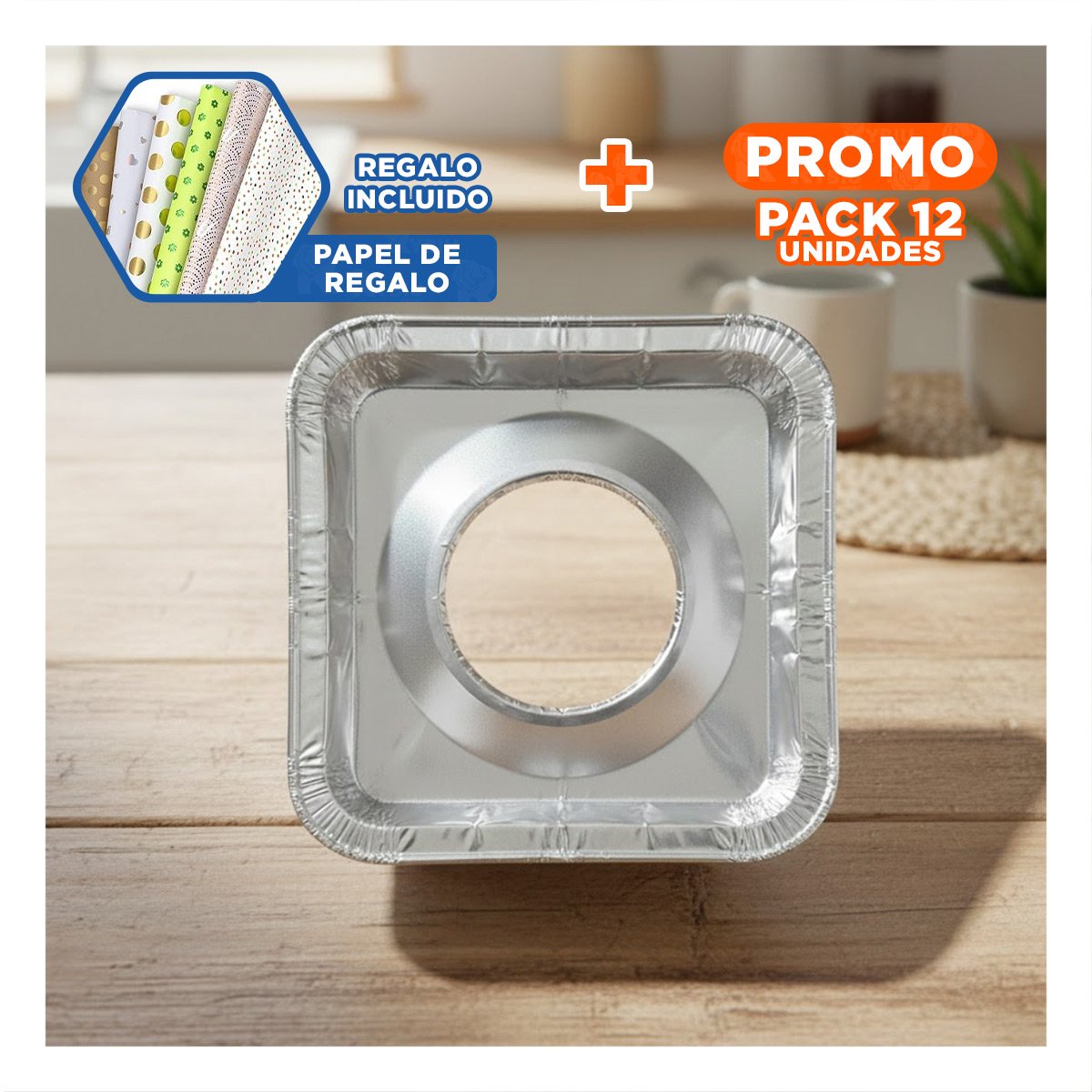 PACK12 LAMINA PROTECTORA CUADRADA ALUMINIO HORNILLA 5PZS PLATEADO PRACTICA Y+PAPEL REGALO - 1