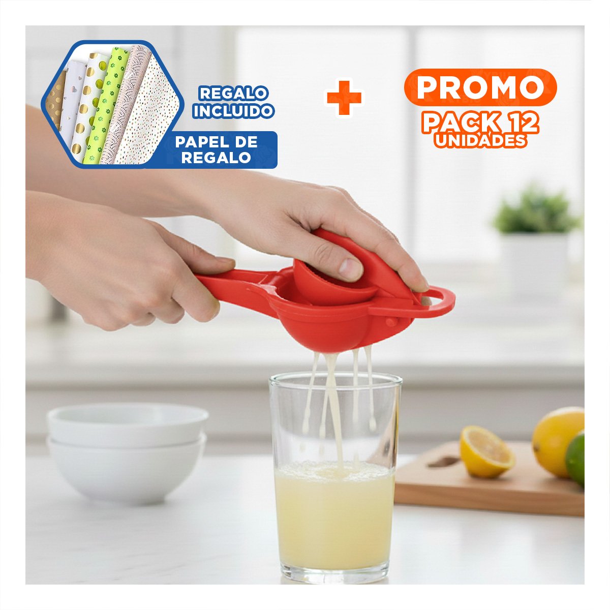 PACK12 TRITURADOR PLASTICO ROJO COMODO PARA LIMONES Y BEBIDAS FRESCAS Y+PAPEL REGALO - 1