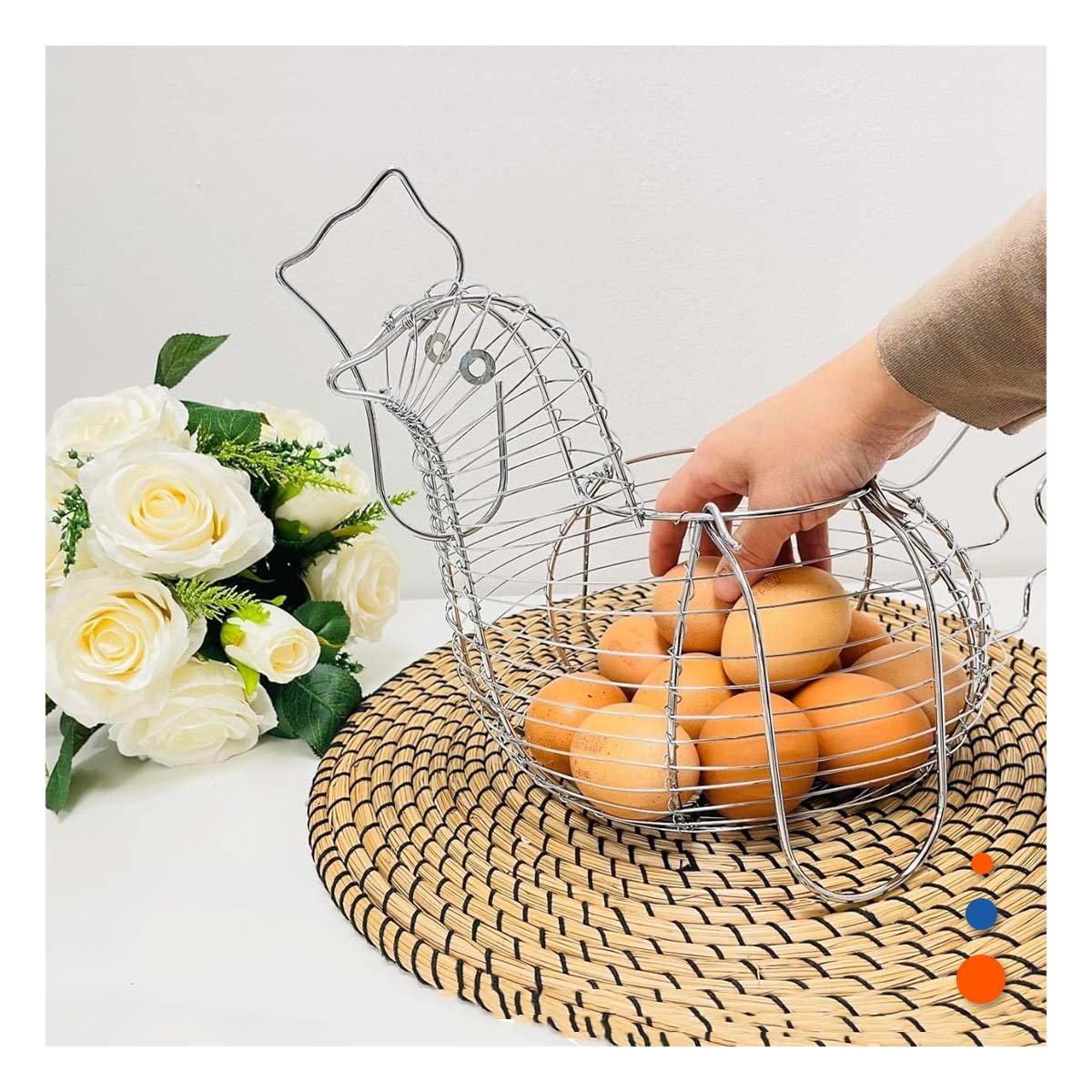 PACK4 ORGANIZADOR DECORATIVO PARA HUEVOS CON ASA BLANCO ESTILO GALLINA - 5