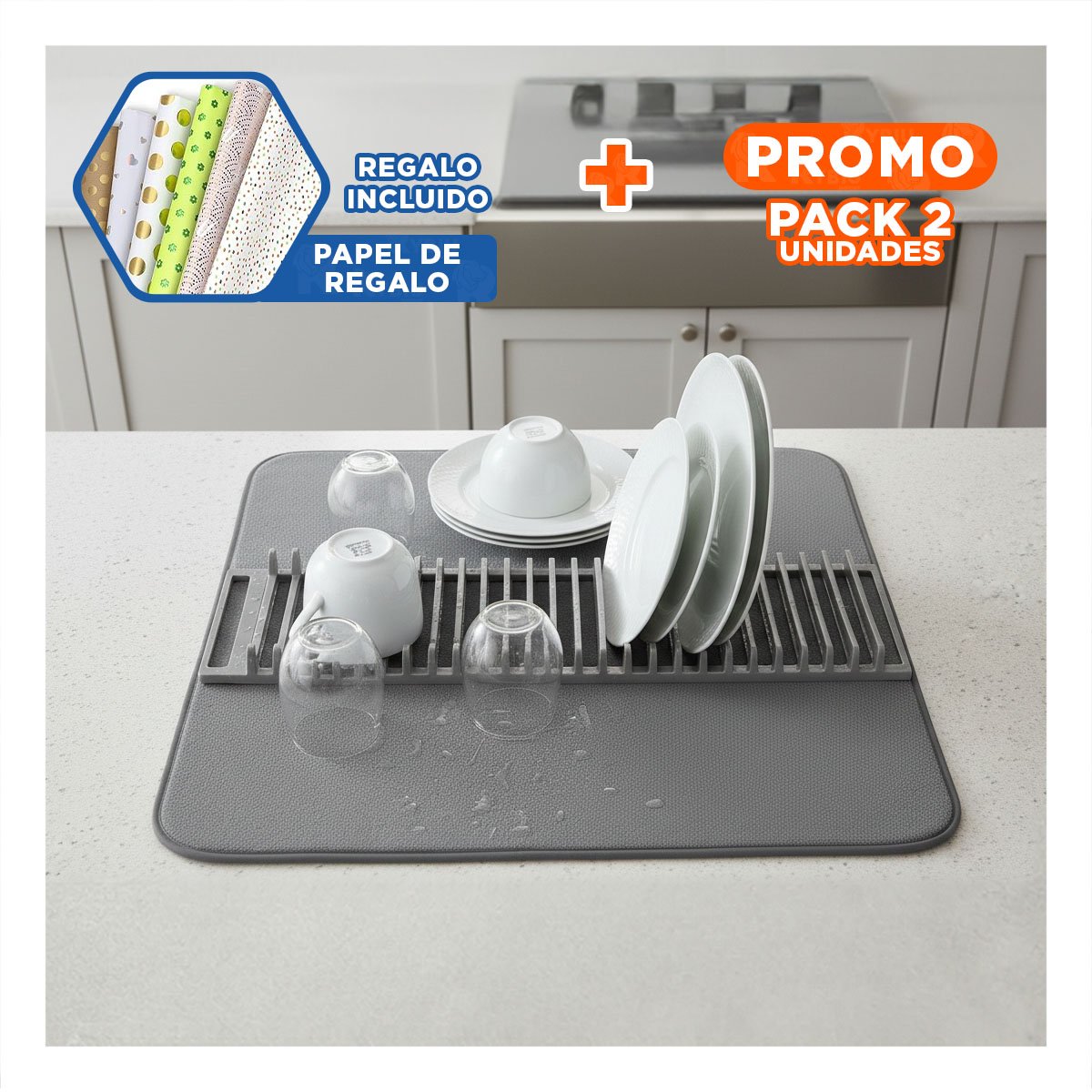 PACK2 ALFOMBRA ESCURRIDORA ABSORBENTE COLOR PLOMO PARA USO PRACTICO DIARIO Y+PAPEL REGALO - 1