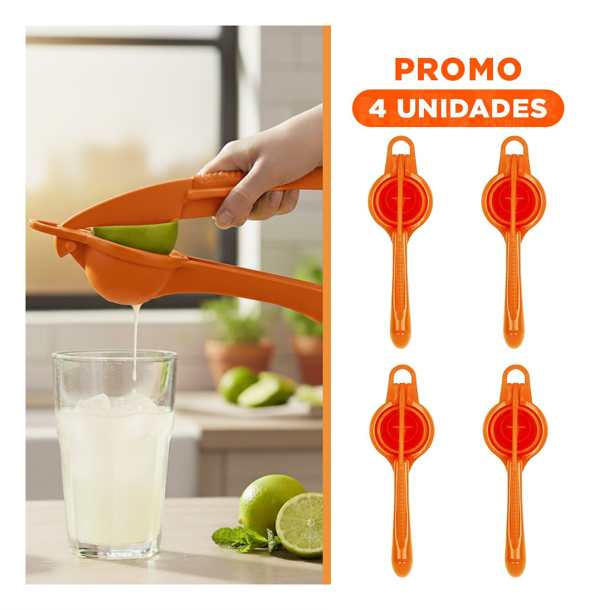 PACK4 TRITURADOR LIGERO PLASTICO NARANJA PARA PREPARAR JUGOS FRESCOS HOGAR Y+REGALO STICKER - 1