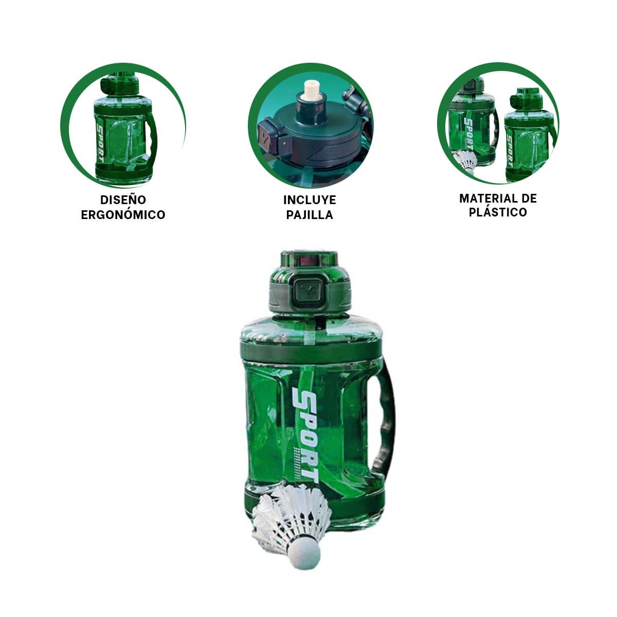 BOTELLA BIDON COLOR VERDE MANTIENE BEBIDAS FRIAS Y FACIL DE TRANSPORTAR - 3