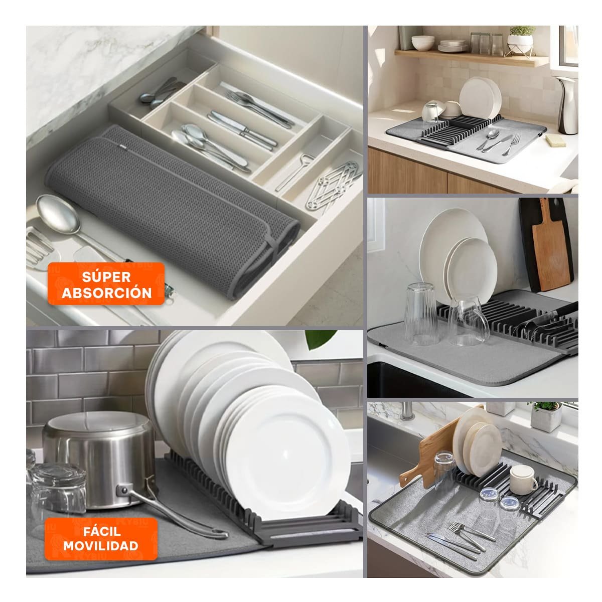BASE DE SECADO ABSORBENTE COLOR PLOMO PARA PLATOS VASOS Y UTENSILIOS - 5