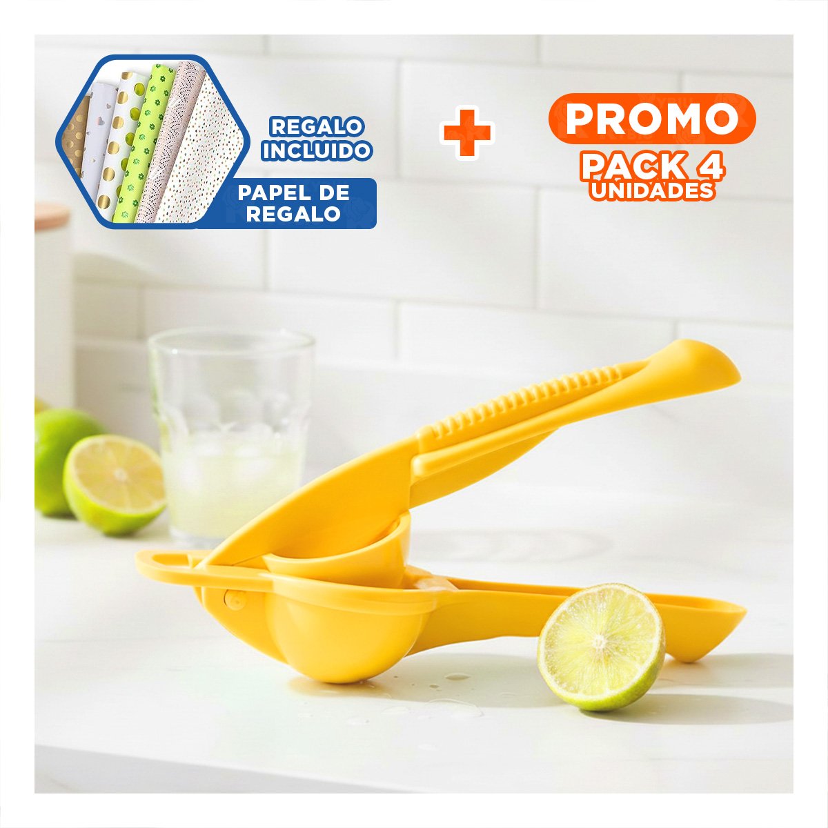 PACK4 PRENSA DE HOGAR PLASTICO AMARILLO FACIL DE USAR Y LIMPIAR Y+PAPEL REGALO - 1