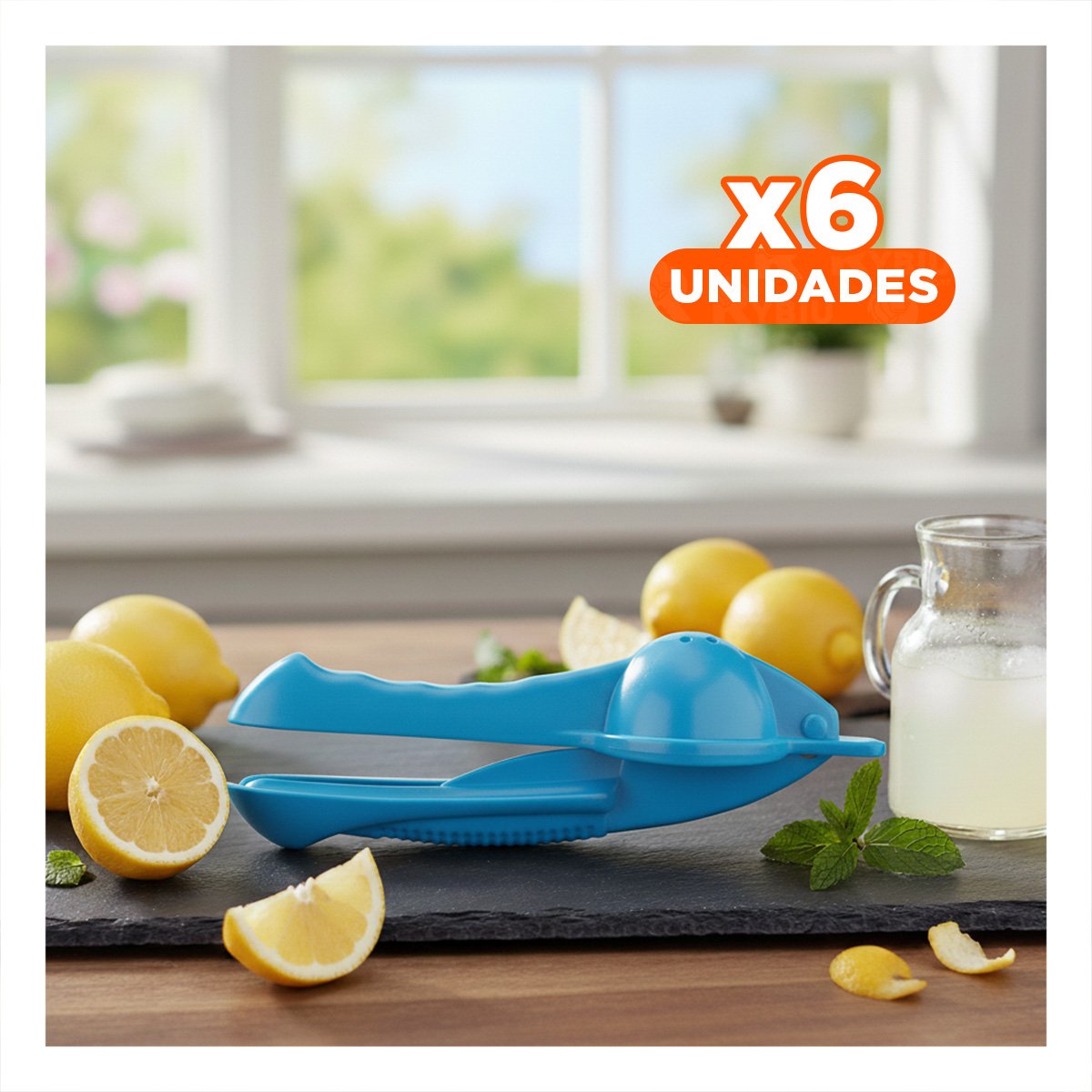 PACK6 PRENSA SIMPLE DE LIMON PLASTICO CELESTE PARA USO DIARIO EN COCINA HOGAR Y+REGALO STICKER - 1