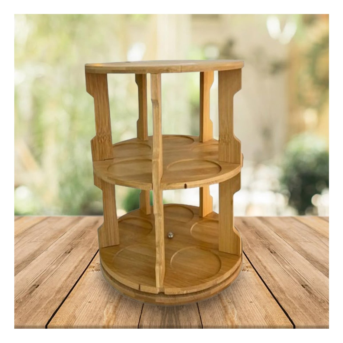 ORGANIZADOR DE ESPECIAS GIRATORIO CON 10 FRASCOS Y DISEÑO CIRCULAR DE MADERA Y+PAPEL REGALO - 3