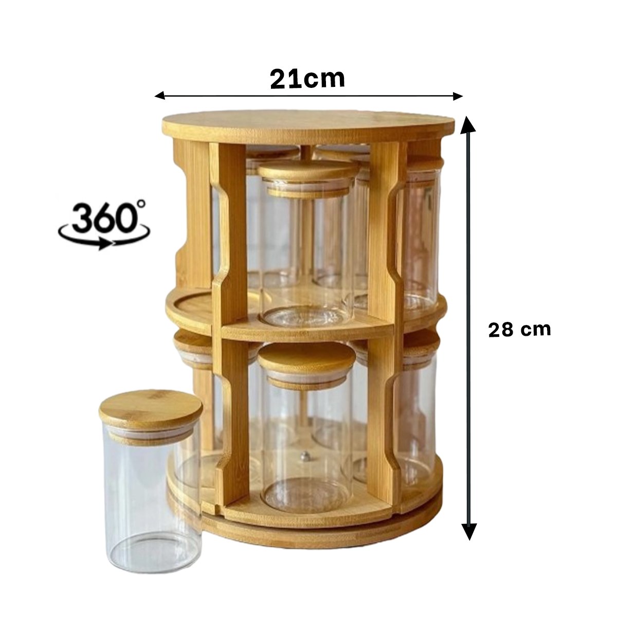 ORGANIZADOR DE ESPECIAS GIRATORIO CON 10 FRASCOS Y DISEÑO CIRCULAR DE MADERA Y+PAPEL REGALO - 4