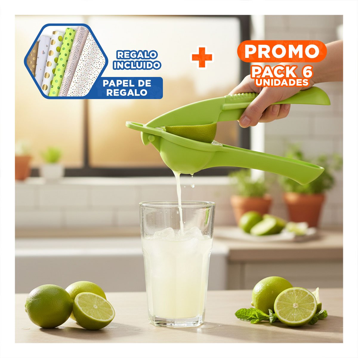 PACK6 PRENSADOR VERDE PLASTICO CASERO PARA HOGAR Y+PAPEL REGALO - 1