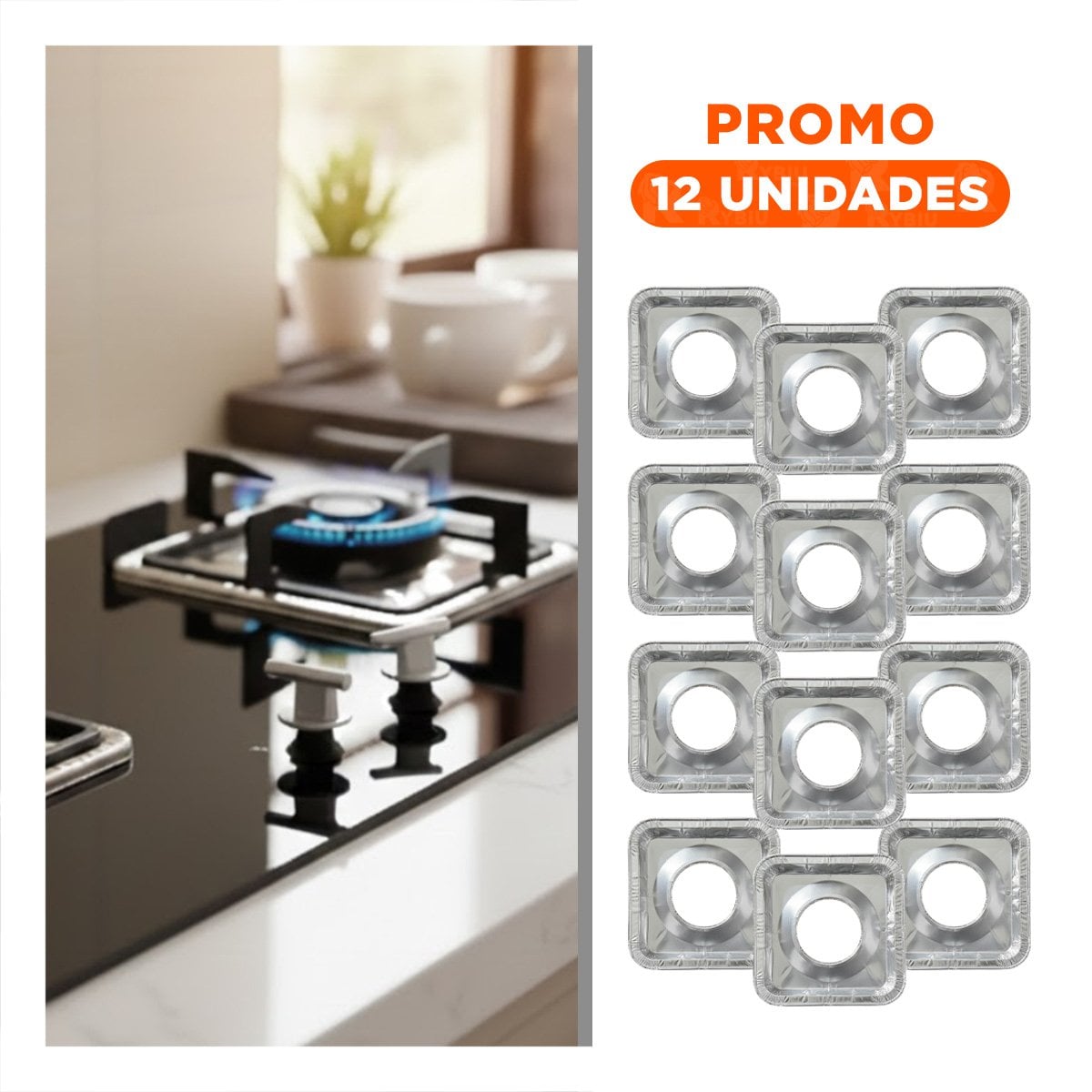 PACK12 PLACA PROTECTORA CUADRADA ALUMINIO HORNILLA 5PZS PLATEADO LIMPIA RAPIDO Y+REGALO STICKER - 1