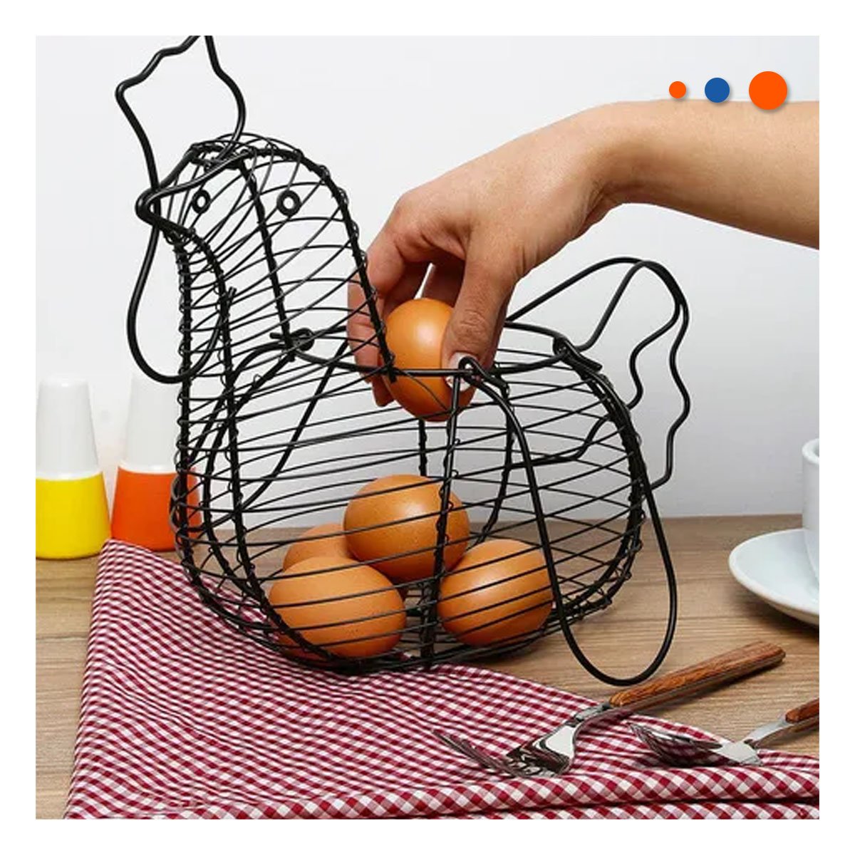 PACK12 PORTA HUEVOS CON ASA NEGRO DECORATIVO CON MOTIVO GALLINA COCINA Y+PAPEL REGALO - 3