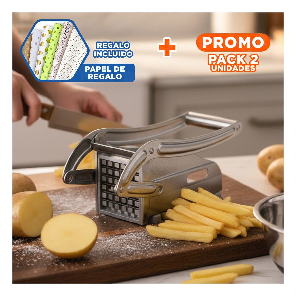 PACK2 CUCHILLA DE PAPA Y VERDURAS PLATEADO EFICIENTE Y FACIL DE USAR Y+PAPEL REGALO - 1