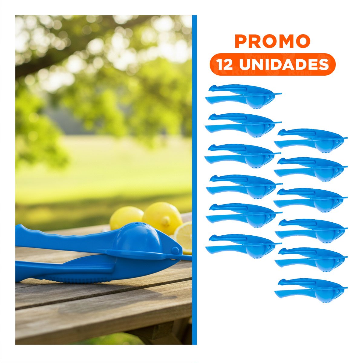 PACK12 LICUADORA MANUAL DE LIMON PLASTICO CELESTE PARA COCINA Y REUNIONES Y+REGALO STICKER - 1