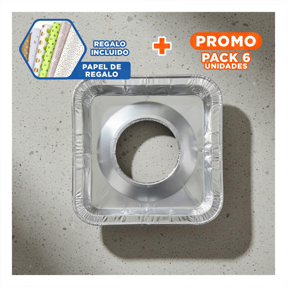 PACK6 RECUBRIMIENTO CUADRADO ALUMINIO HORNILLA 5PZS PLATEADO LIMPIA FACIL Y+PAPEL REGALO - 1