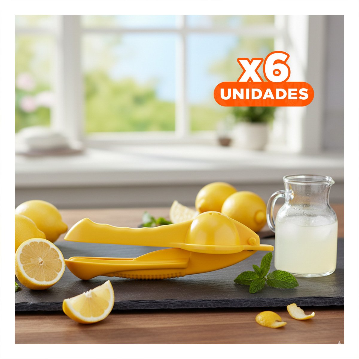 PACK6 EXPRIMIDOR DE BEBIDAS PLASTICO AMARILLO PARA LIMONES NARANJAS Y MAS Y+REGALO STICKER - 1