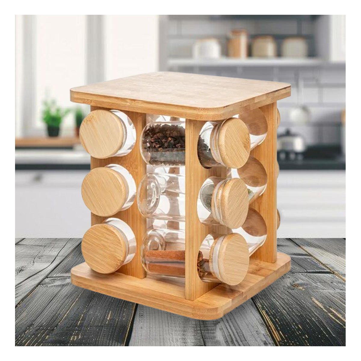 MODULO GIRATORIO CUADRADO DE MADERA CON 12 FRASCOS COCINA Y+PAPEL REGALO - 5