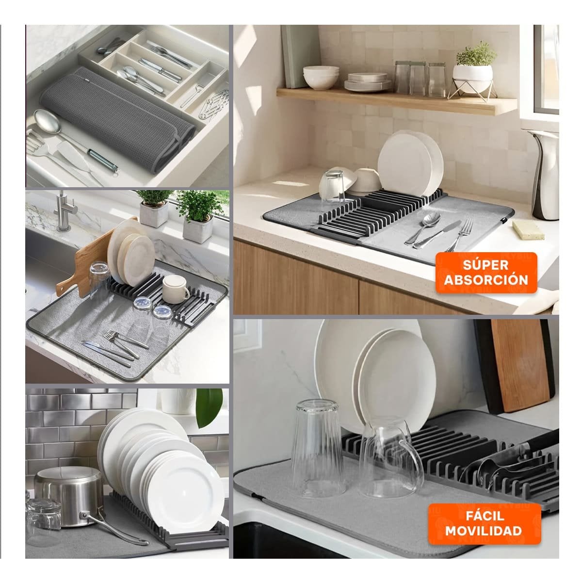 BASE ESCURRIDORA ABSORBENTE COLOR PLOMO CON DISEÑO COMPACTO Y MODERNO Y+LIGAS REGALO - 5