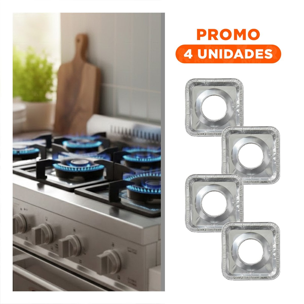 PACK4 PROTECCION CUADRADA ALUMINIO HORNILLA 5PZS PLATEADO RESISTENTE Y+REGALO STICKER - 1