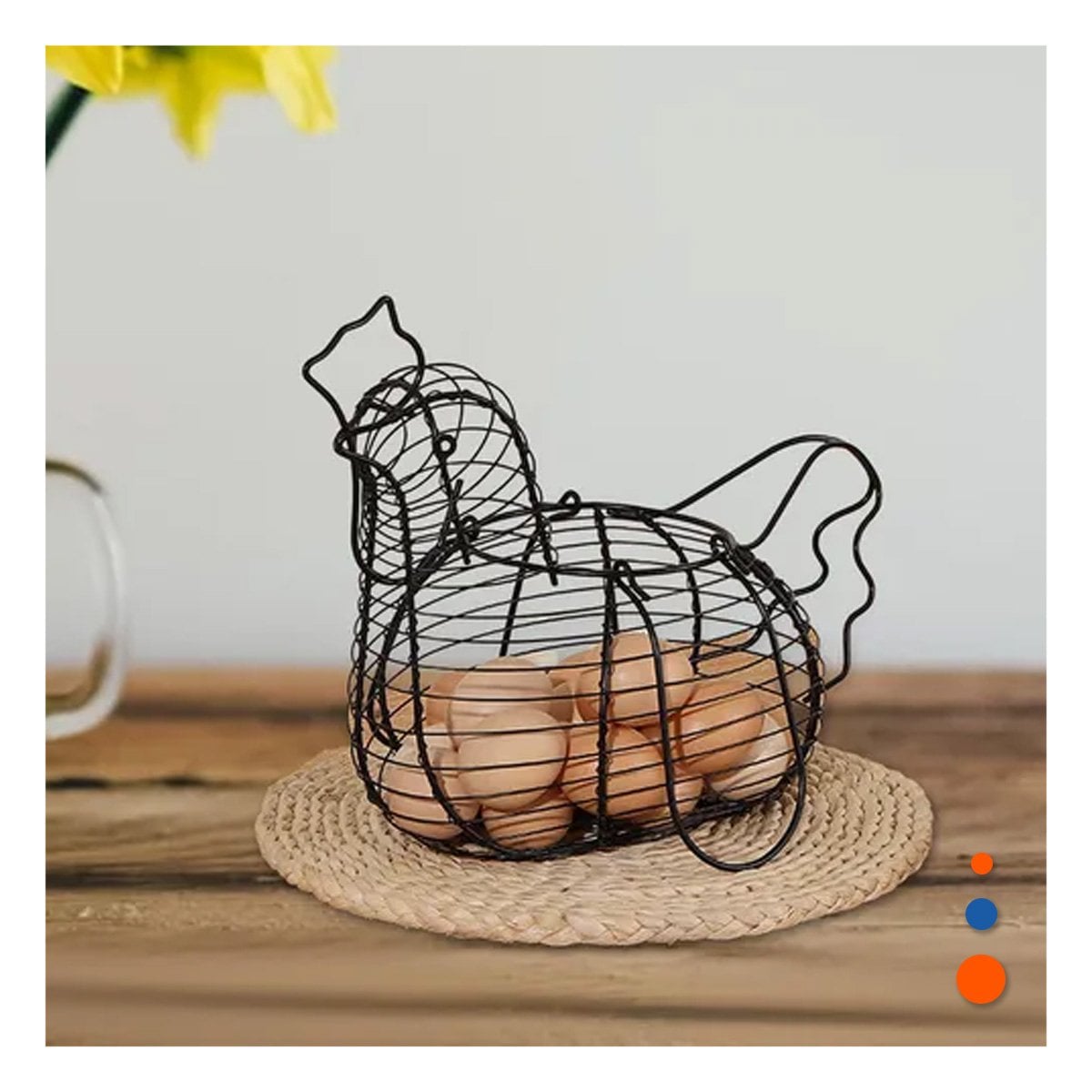 PACK4 BANDEJA PARA HUEVOS CON ASA NEGRO CON DISEÑO GALLINA PARA HOGAR Y+PAPEL REGALO - 5