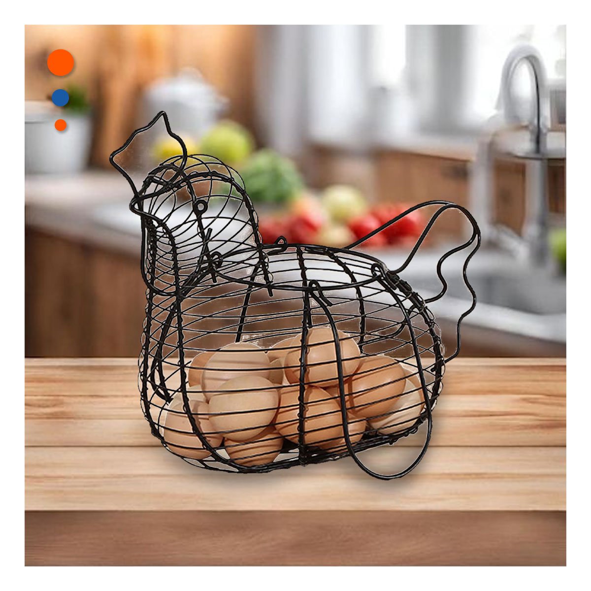 PACK4 CANASTA PARA HUEVOS CON ASA NEGRO CON GALLINA COCINA CASA - 3