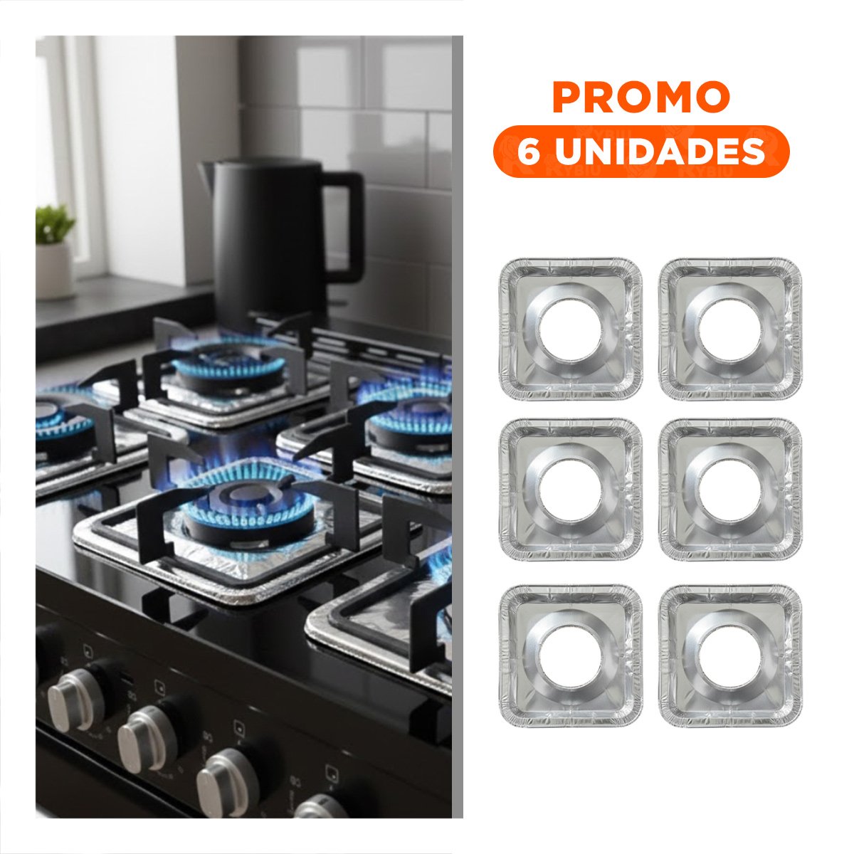 PACK6 CAPA CUADRADA ALUMINIO HORNILLA 5PZS PLATEADO FACILITA LIMPIEZA - 1