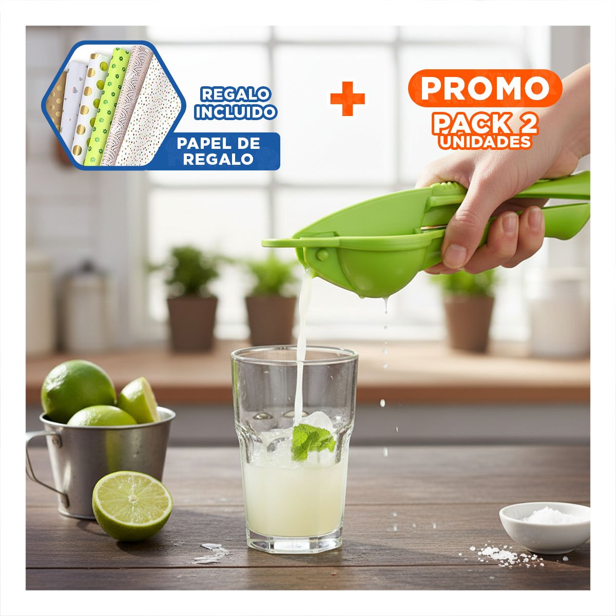 PACK2 LICUA PORTATIL PLASTICO VERDE LIMON DURABLE Y FUNCIONAL Y+PAPEL REGALO - 1