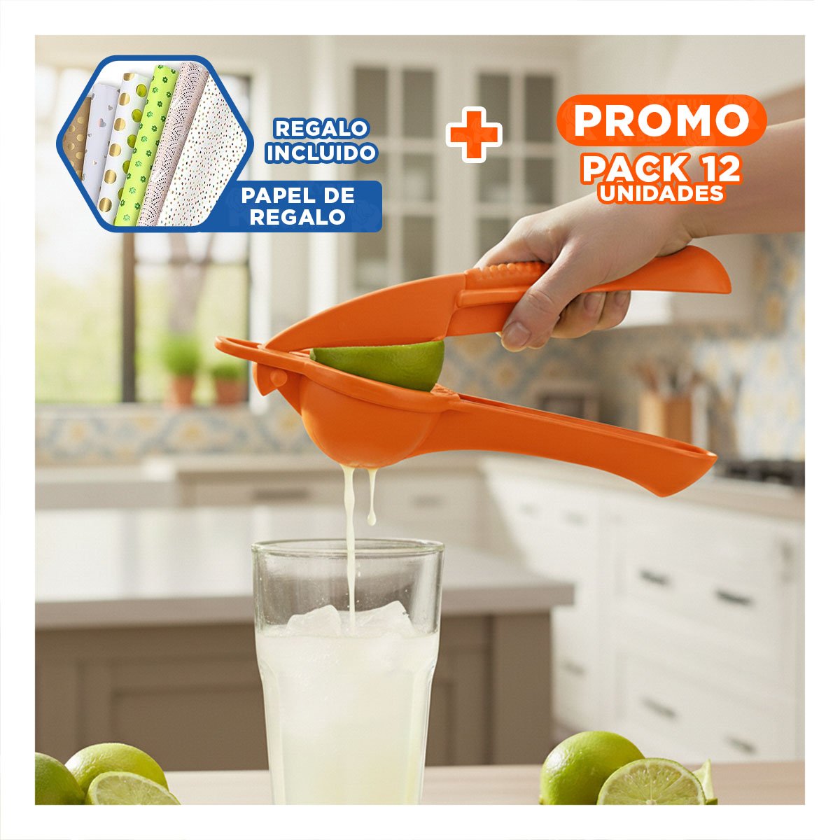 PACK12 TRITURADOR FACIL PLASTICO NARANJA COMPACTO Y RESISTENTE PARA COCINA Y+PAPEL REGALO - 1