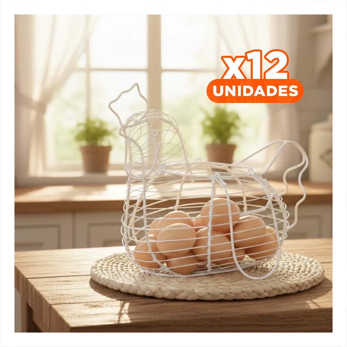 PACK12 ELEMENTO DECORATIVO PARA HUEVOS CON ASA BLANCO ESTILO GALLINA - 1