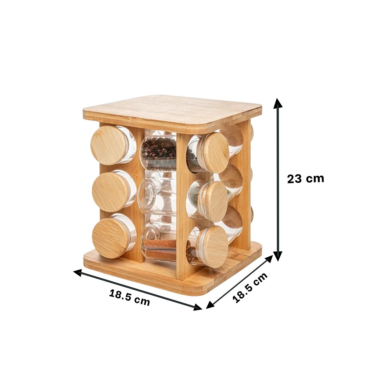 PACK2 KIT GIRATORIO CUADRADO DE MADERA CON 12 FRASCOS PARA COCINA - 4