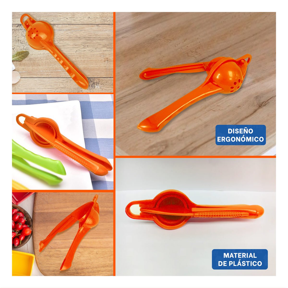 PACK6 APRETA LIGERO PLASTICO NARANJA PARA COCINA HOGAR Y JUGOS CASEROS Y+PAPEL REGALO - 3