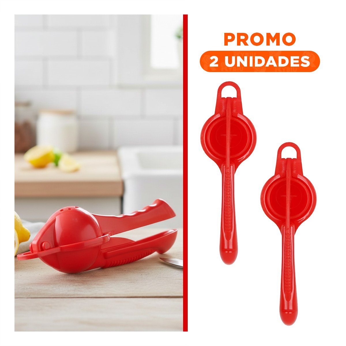 PACK2 EXPRIMIDOR PRACTICO ROJO PARA LIMONES Y CITRICOS EN COCINA - 1