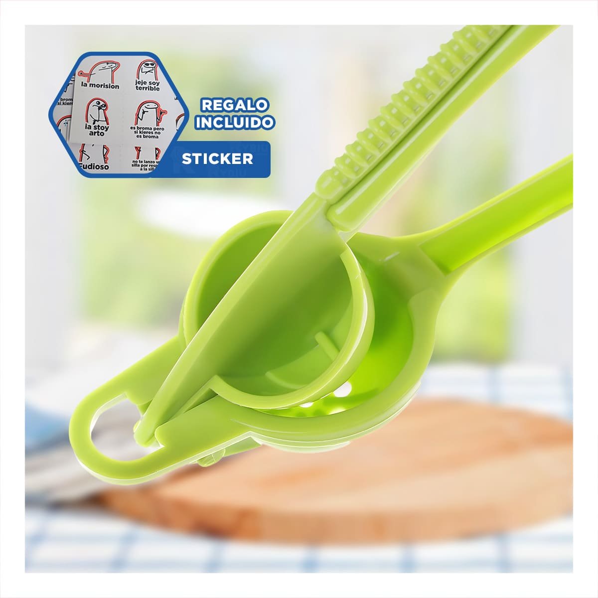 EXPRIMIDOR MANUAL PLASTICO VERDE LIMON DURABLE Y PRACTICO Y+REGALO STICKER - 1