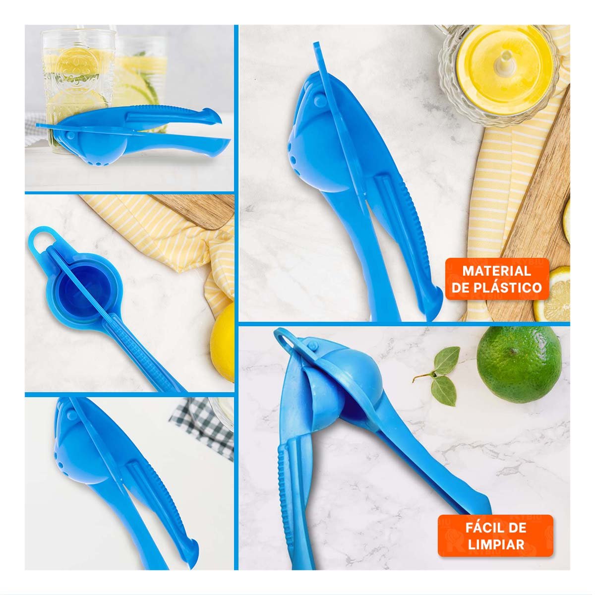 PACK6 PRENSA ECONOMICA DE LIMON PLASTICO CELESTE PARA JUGOS RAPIDOS Y REFRESCOS Y+PAPEL REGALO - 3